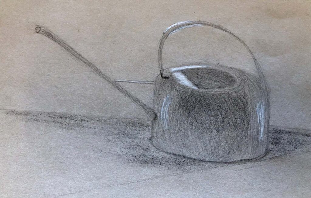 Joan Cook  |  Watering Can, 2023  |  Charcoal and Chalk